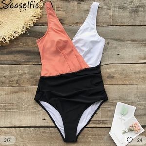 Pink White and Black Colorblock One-Piece Swimsuit - M / Multi-Color